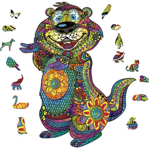 Unique Wooden Animals Puzzle Groundhog DIY Wooden Jigsaw For Adults Kids Educational Puzzles Toys Games Christmas Gifts with box