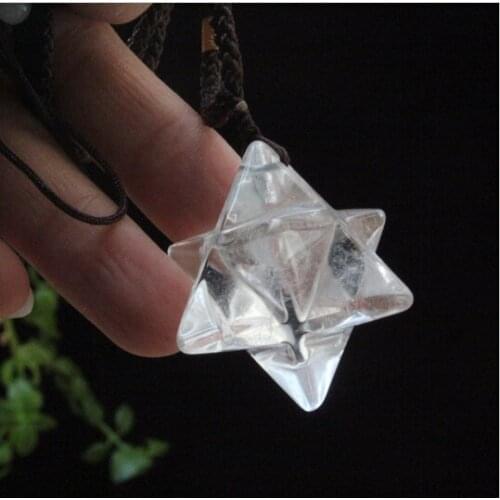 WBY---410+++Clear NATURAL QUARTZ CRYSTAL Merkaba Star Carved Pendant Healing