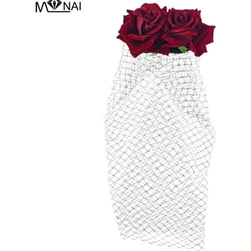 Lolita Girls Roses Fancy Veil Hair Clip kawaii Japanese Gothic Lady Hairpin Accessory