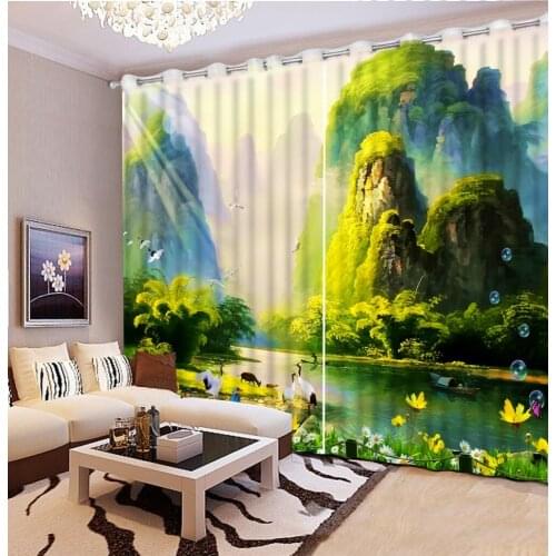 Custom 3d curtains Sun Crane Landscape curtains for bedroom kitchen window curtains luxury living room curtains