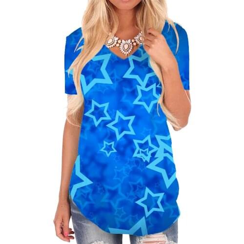Giyu Brand Dark Blue T-shirt women Star Funny T shirts Abstract V-neck Tshirt Harajuku Shirt Print Womens Clothing Fashion