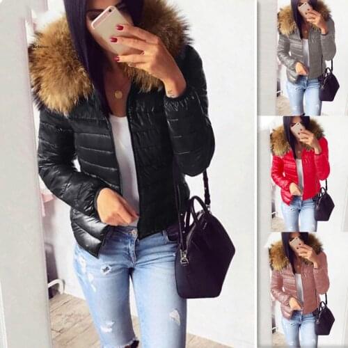 Womens Winter Jacket Parka Fashion Short Glossy Warm Faux Hooded Cotton Bread Coat Jacket Womens Down Parka Jacket