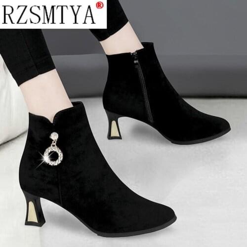 High Heel Winter Shoes Women Winter Boots Fashion Womens High Heel Boots Plush Warm Fur Shoes Ladies Brand Ankle Boots crystal