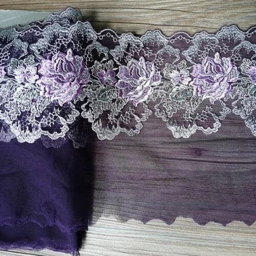 1Yard Dark Purple Flowers Embroidery Lace Trim Mesh Net Handmade Dress Lingerie Bra Sewing Fabric Materials 20cm Wide