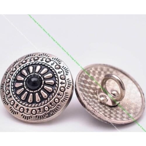 10pcs 30mm Silver Western Flower Black Bead Sewing Shank Button Concho For Leathercraft Cowboy Hair Accessories Apparel Closure