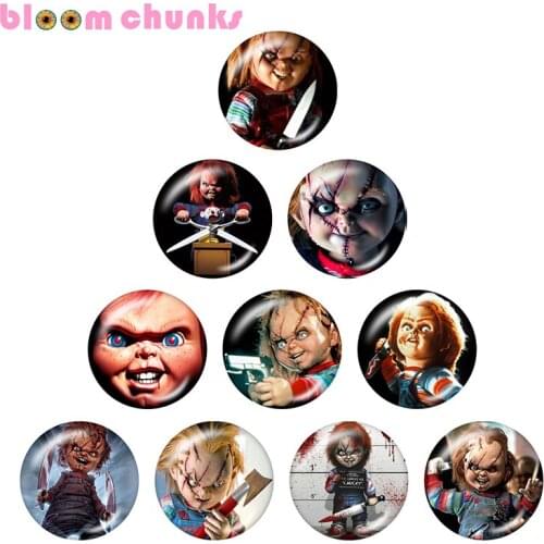 Halloween Ghost doll 10pcs mixed 12mm/18mm/20mm/25mm Round photo glass cabochon jewelry flat back Making findings S3194