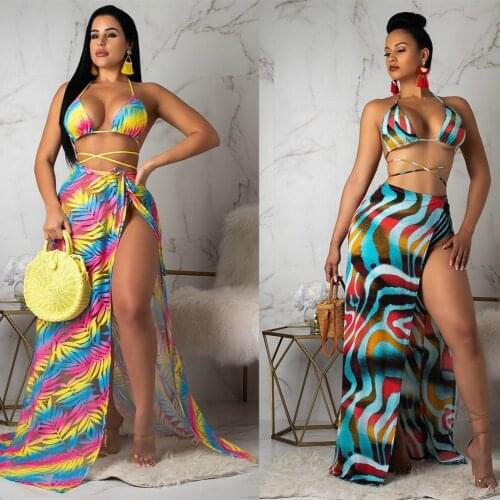 2021 Summer Swimsuit New Casual Fashion Sexy Womens Beach Bikini Swimsuit Chiffon Jacket Cloak Fashionable Three-Piece Swimsuit