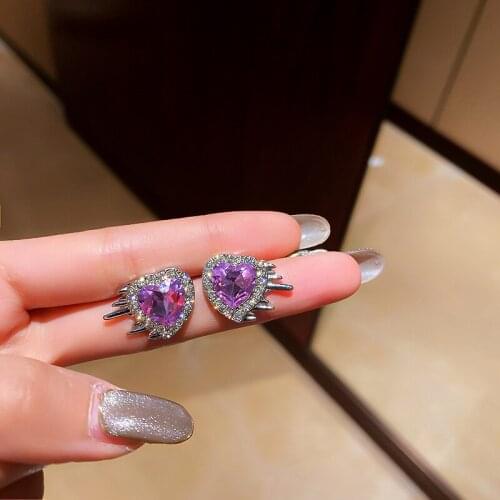 2021 Romantic Purple Crystal Long Drop Earrings Shining Rhinestone Flower Water Drop Dangle Earrings Elegant Fine Charm Jewelry