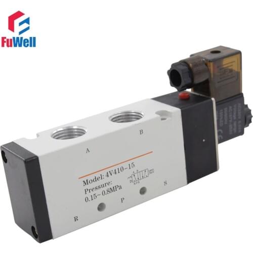 4V410-15 Pneumatic Solenoid Valve AC 220V 5 Port 2 Position Solenoid Valve PT1/2 Aluminum Alloy Air Valve