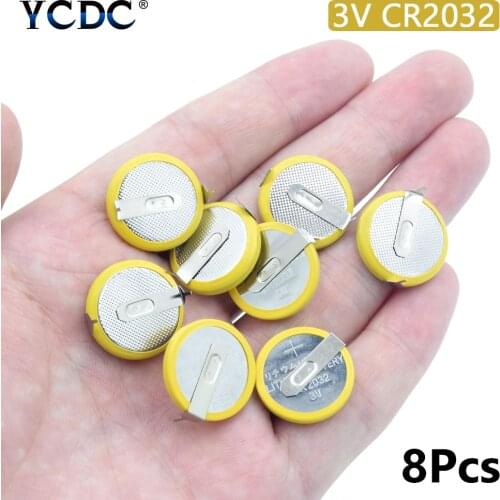 8pcs/lot CR2032 Tabs Solder Foot Soldering Welding Battery Coin Batteries 210mAh 3V Button 2032 Cell Battery Factory Price