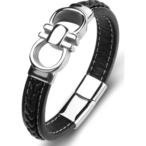 Fashion Braided Leather Bracelet Male Punk Luxury Jewelry Stainless Steel Magnetic Buckle Party Bangles Men Charm Wristband P119