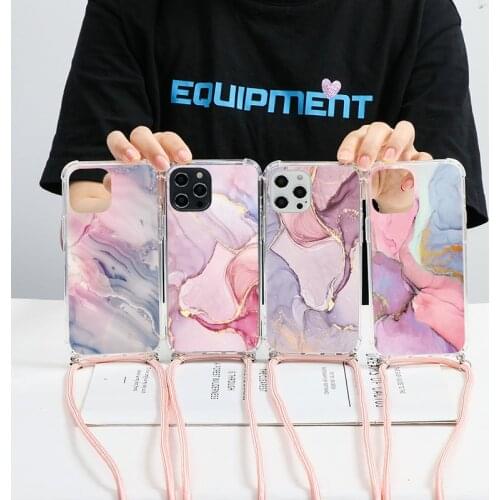 Crossbody Necklace Strap Lanyard Cord Phone Case For iPhone 11 Pro Max X XR XS SE 2020 12 Mini Pro Max 7 8 6 S Plus Marble Couqe