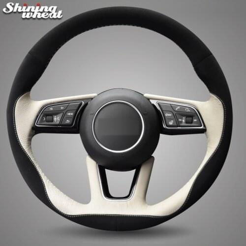 Shining wheat Black Suede Beige Leather Steering Wheel Cover for Audi A4L A1 (8X) Sportback A3 (8V) A4 (B9) Avant A5 (F5) Q2