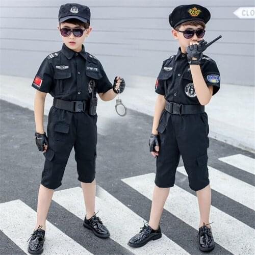 Halloween Carnival Party Kids Policemen Special Force Cosplay Costumes Cop Officer Pretend Clothing Boys Girls Christmas Gift