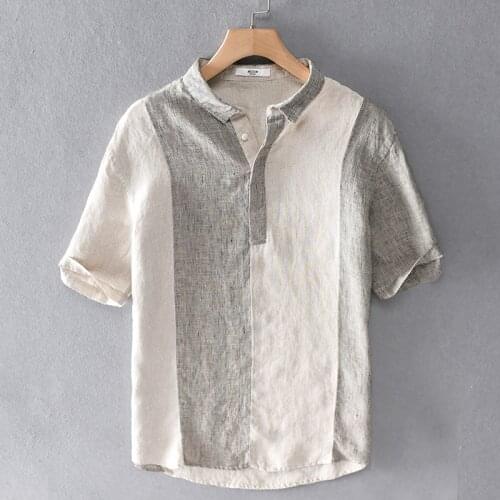 2020 Summer casual short-sleeved pure linen shirt men brand Japanese retro comfortable shirts for men fashion loose shirt male