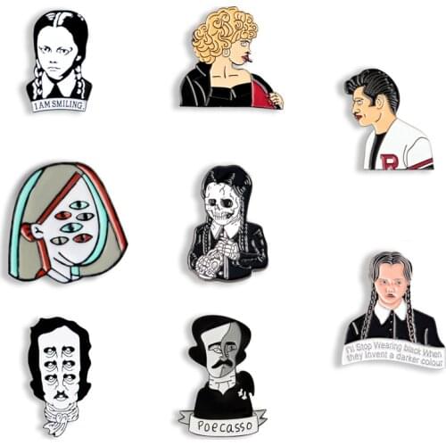 Portrait Face Enamel Pin Dark School Uniform Girl Sandy Danny Brooches Women Men Lapel Pin Badge Clothes Bag Jewelry Wholesale