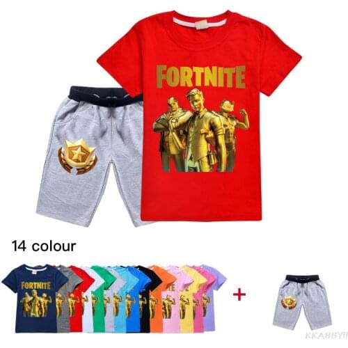 Fortnites 2021 new short sleeve Tshirt + Shorts 2pcs Children Clothes Sport Suit Girls Boys Pajamas Sets