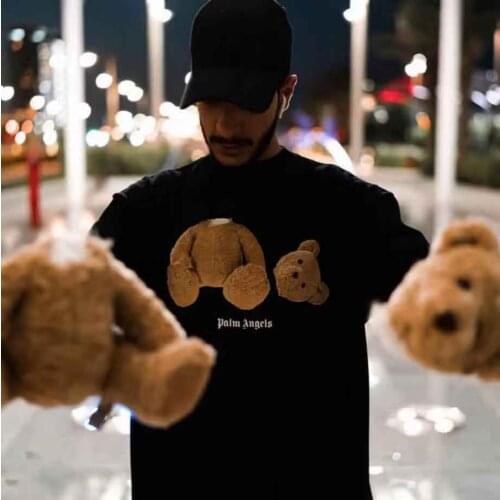 Palm Angels 21SS Letter Logo Bear - Short sleeve t-shirt for men and women, loose fit, hip-hop