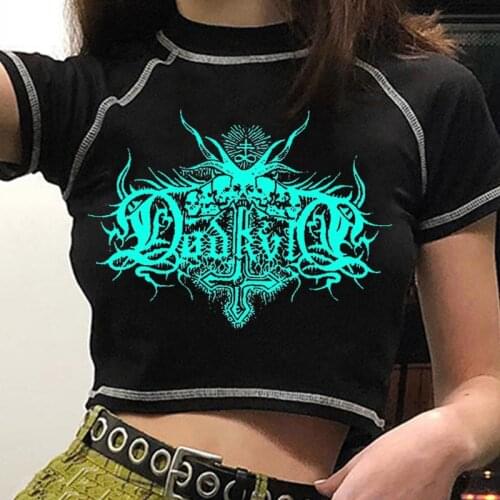 Y2K T-shirt E-girl Crop Top Goth Harajuku Printing Womens T-shirts Stitch Green Crop Tops Summer Style O-neck Short Sleeve New