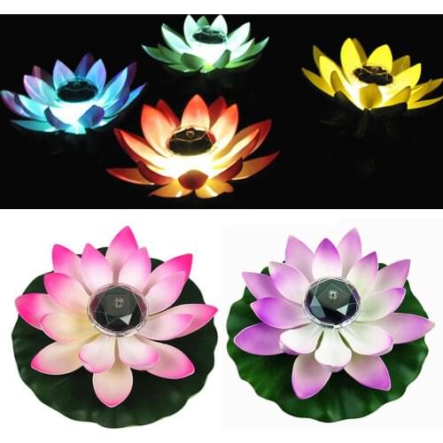 Fake Lotus Flower Leaf LED Light Solar Powered Garden Pond Floating Floral Lamp Lotus Lamp navidad luces led decoracion garland