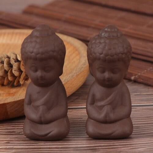 Ceramic Ornaments Monk Small Buddha Statue Monk Figurine Tathagata India Yoga Mandala Tea Pet Purple Ceramic Crafts Decorative