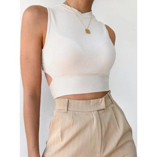 Ribbed Crop Tops Sexy Women Summer Tank Tops Sleeveless Short Cotton Vest Streetwear Solid Cotton Soft Criss Cross Knitted Tops