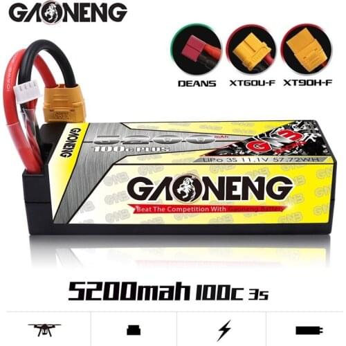 GAONENG 5200mAh 3S1P 11.1V 100C PLUS Hardcase LiPo Battery Pack With XT60 Connectors T Plug for RC Car four Drive RC Car Boat