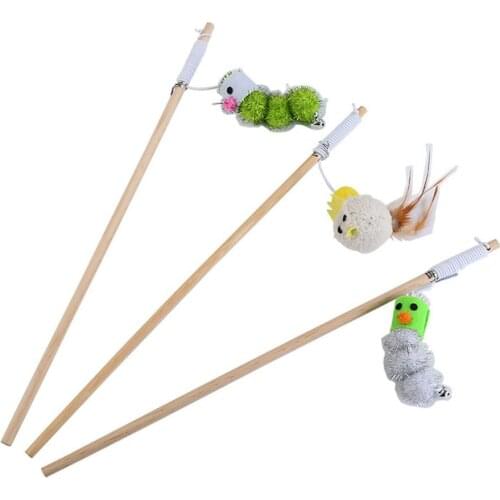 Cute Plush Worm Chick Kitten Cat Teaser Stick Wand Interactive Play Pet Supply For Cat
