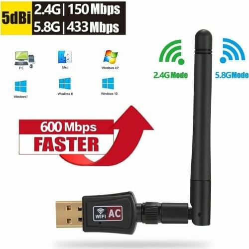 Mini Network Card 2.4G/5G USB WiFi Adapter WiFi Receiver Dual Band 600Mbps Wireless Adapter With Rotatable Antenna