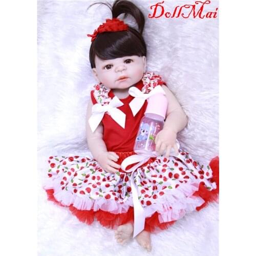 22"55cm 100% Full Body soft Silicone Reborn Babies Dolls bebe alive red dress reborn stylish toy birthday bonecas kids gift