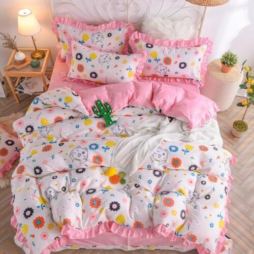 100% cotton Duvet Cover Sets Queen Size Bedding Sets Pillowcases Korean ruffles bed cover flowers Bed Linen