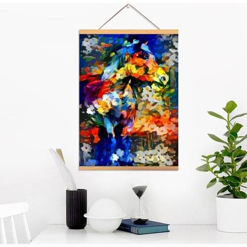 Poster Print Canvas Colorful Horse Animal Abstract Wall Art Modern Nordic Style Solid Wood Hanging Scrolls Painting Home Decor