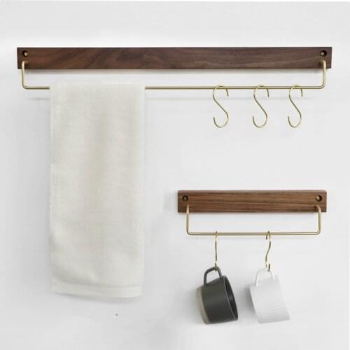 Nordic Style Retro Bathroom Towel Rack Wall Mounted Natural Blackwalnut Solid Wood 30cm 60cm Towel Hanger Holder Towel Bars