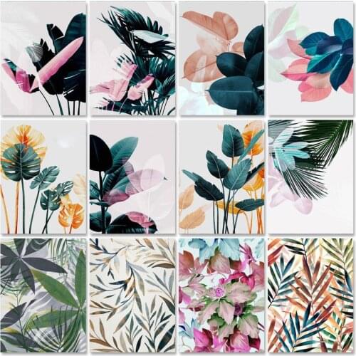 PhotoCustom Leaf Oil Painting By Numbers For Adults Still Life 60x75cm DIY Paint By Numbers On Canvas Frame Scenery Home Decor