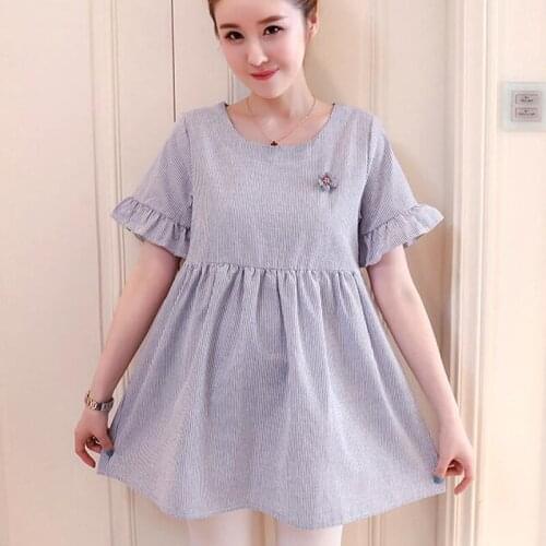 Striped Ruffle Sleeve Maternity Blouses Cute Maternity Blouse Plus Size Loose Tunic Clothes for Pregnant Women Pregnancy Tops