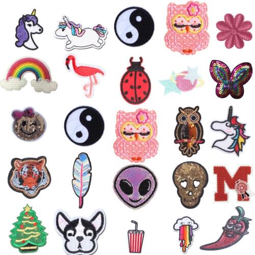 Suitable for Children Cute Cartoon Small Animal for Clothes Sticker Cars Owl Unicorn Kids DIY Sewing Embroidered Patches Vinyl E