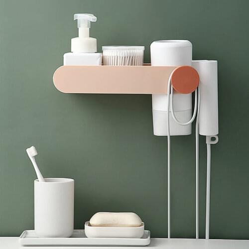 Hair Dryer Rack ABS Free Punching Bathroom Toilet Storage Rack Wall Hanging Self Adhesive Comb Holder Home Organizer
