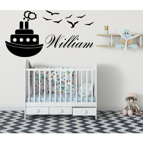Custom Name Steamship Wall Stickers Vinyl Wall Decor For Kids Room Bedroom Decoration Removable Mural Decal