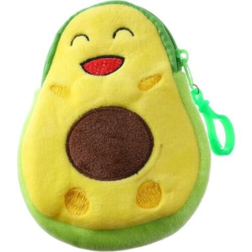 Lovely Cartoon Avocado Plush Coin Purse Wallet Funny Expression Embroidery Soft Headset Small Pouch Zipper Organizer