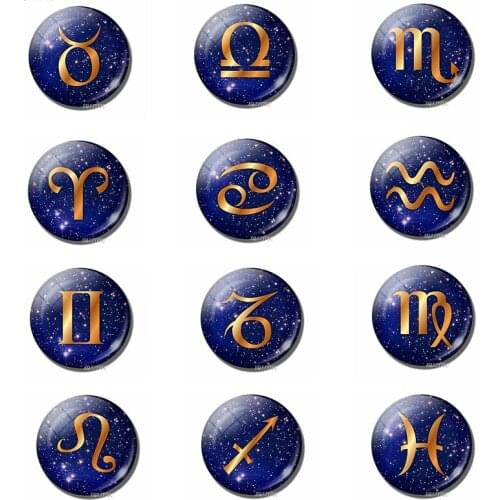 Retro 12 Constellation Magnet Fridge Glass Dome Zodiac Message Board Sticker Featured Fridge Magnet Home Decor Birthday Souvenir