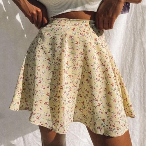 Richkeda Store New 2021 Summer New Womens Floral Print Skirt High Waist Umbrella Mini Skirt Female Invisible Zipper Chiffon
