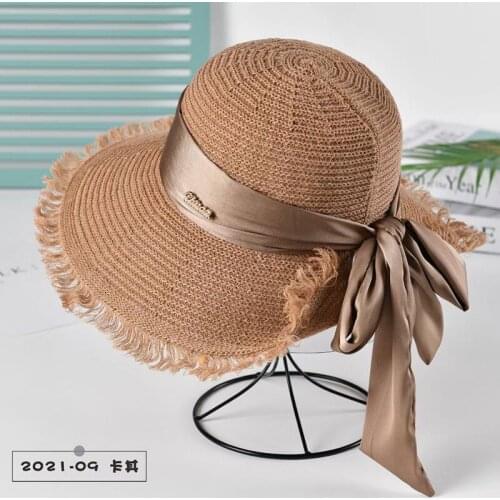 Hat female summer small fresh wave big along straw hat wild bow leisure sunscreen beach sun tide women sunhat cap