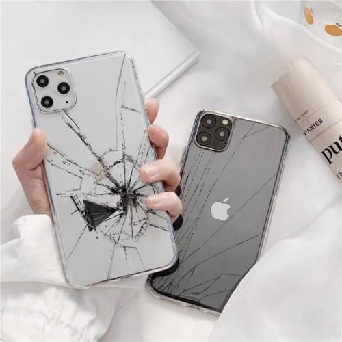 Glass Crack Phone Case For iPhone X XR XS Max 12 11 Pro MAX Mini Case For iphone SE2020 6s 7 8 Plus Soft Transparent Clear Cover