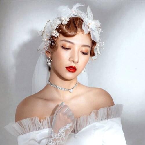 Bridal Tiara Super Fairy Soft Yarn Hair Ornament Gold Bright White Head Flower Show Photo Travel Wedding Dress Accessories