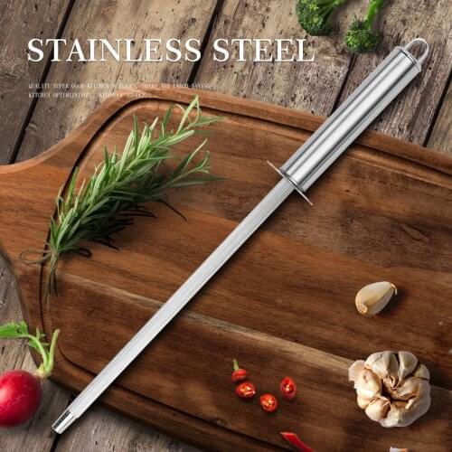 12" Knife Sharpener Stainless Steel Diamond Wooden Handle Professional Chef Knives Kitchen Sharpening Tool Grinding Accessories