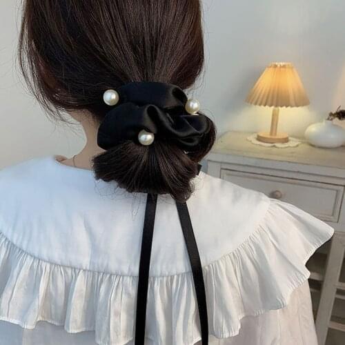 Bowknot Pearl Hair Rope Simple Temperament Net Red Ins Hair Ring New Headdress Bundle Hair Accessories All-match Out Hair Ties