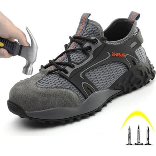 Safety Shoes Indestructible Mesh Steel-Toed Shoes Mens Safety Work Boots Anti-Puncture Non-Slip Breathable Lightweight Sneakers