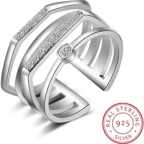 925 Sterling Silver Rings For Women Mosaic CZ Zirconia Multi-layer Resizable Rings bague femme S-R224