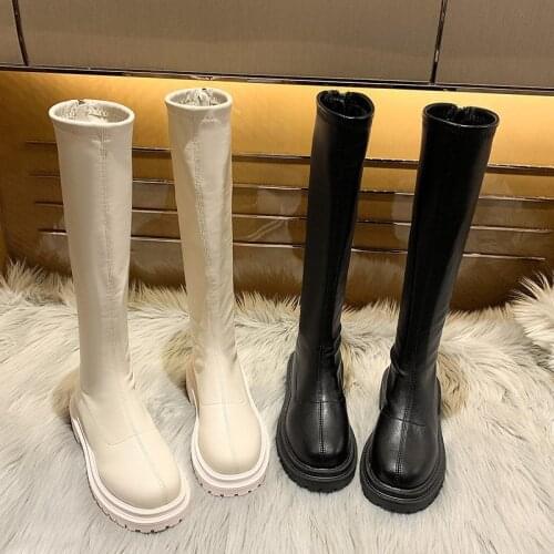 Women Platform Boots 2021 New Gothic Shoes Long Boots Women Fashion Black Beige Mid Calf Boots Shoes for Women