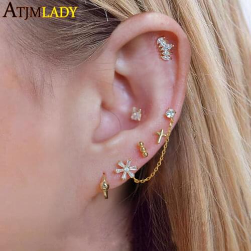 High quality Mini small girl women jewelry multi piercing 925 sterling silver multi oval cz shiny cubic zirconia earring stud